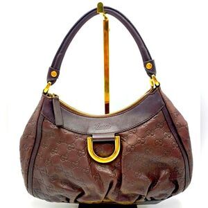 Auth Gucci Brown Guccisima Leather Abbey D Ring Shoulder Bag Preloved Purse